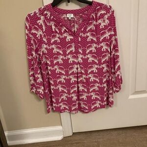 Crown & Ivy Pink Elephant Print Blouse